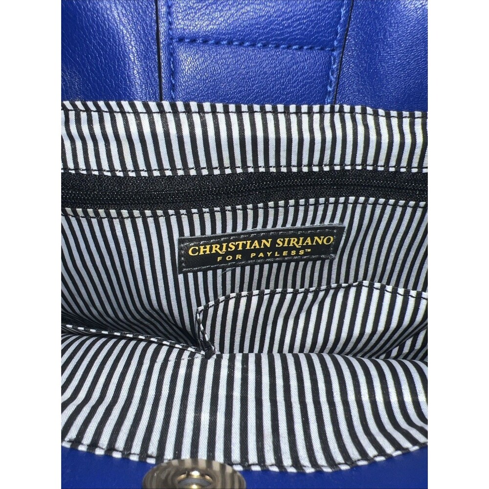 Christian Siriano Blue White Satchel Crossbody Bag Structured Top Handle - Picture 14 of 16